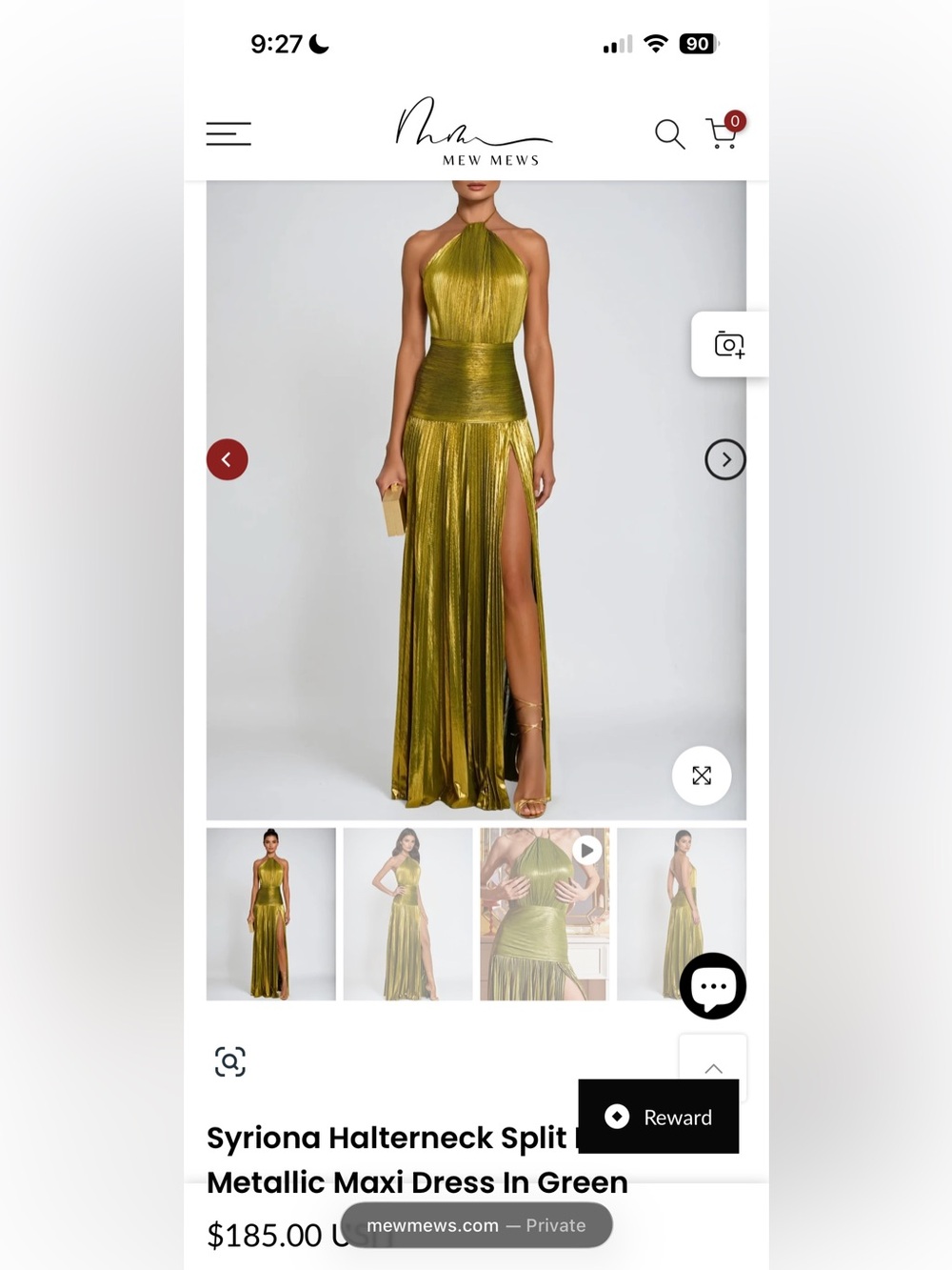 Syriona Halterneck Split Pleated Metallic Maxi Dress In Green